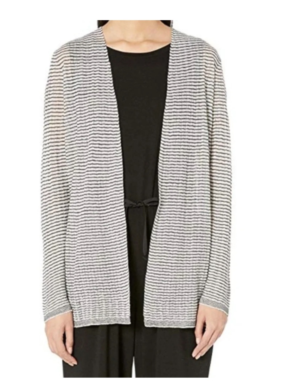 Eileen Fisher Organic Linen Crepe Knit Cardigan XL Lagenlook Flowy Sheer